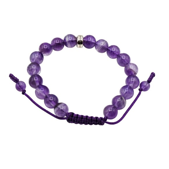 Thomas Sabo Amethyst Beaded Charm Carrier Bracelet Adjustable Cord 5.9 Inches - Picture 5 of 5